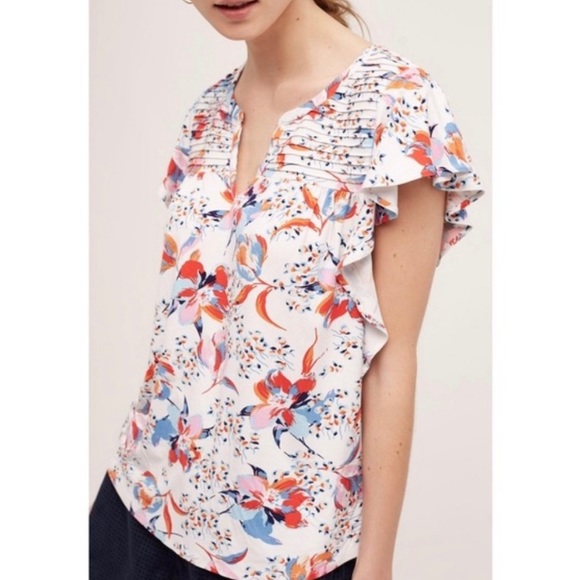 Anthropologie Tops - Anthropologie Meadow Rue Floral Flutter Sleeve Top